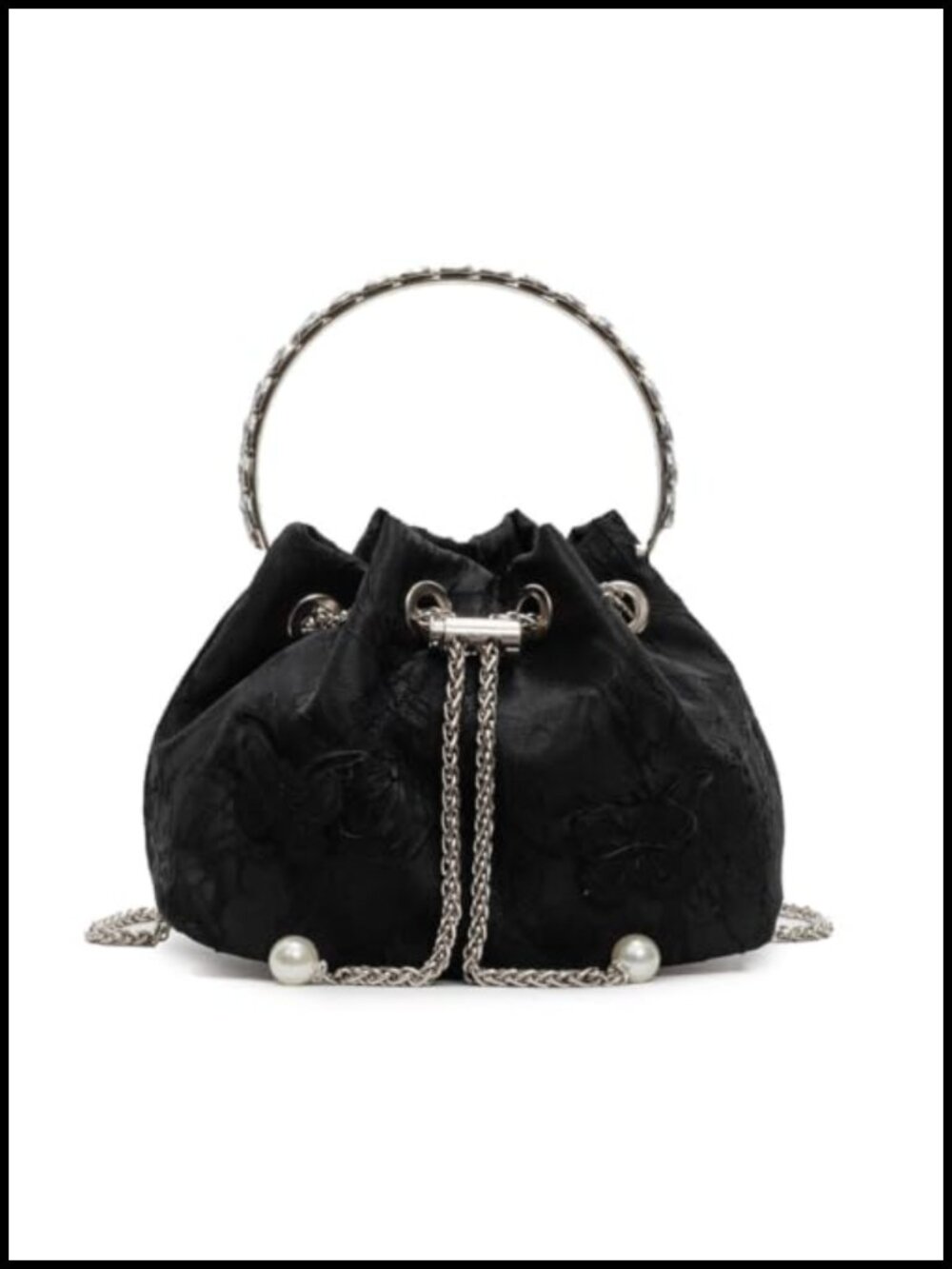 Embroidered Butterfly Evening Bag with Rhinestone Handle | Clutch Crossbody